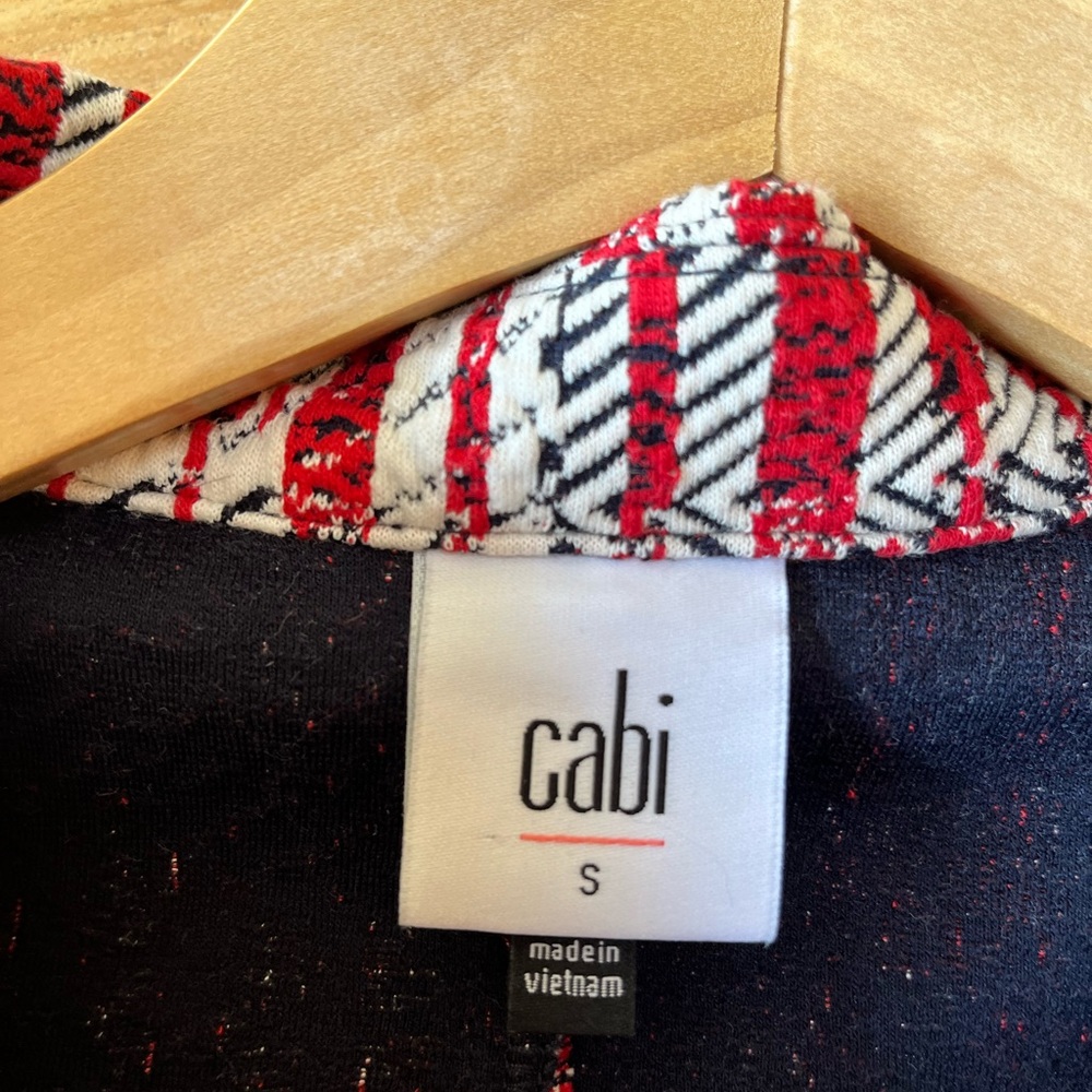 CAbi Red Patterned Tweed Jacket - Women's Button Front Blazer, Size S - Picture 4 of 8